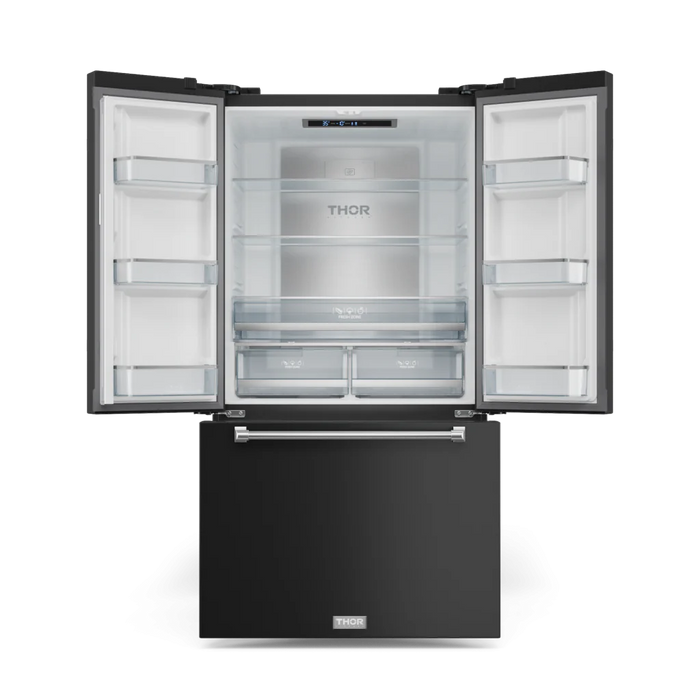 Gordon Ramsay by THOR Kitchen Package - 48" Gas Range, 36" Refrigerator with Ice Maker and Dishwasher in Black Matte with Stainless Steel Accents, AP-RSG48EB-SS-2