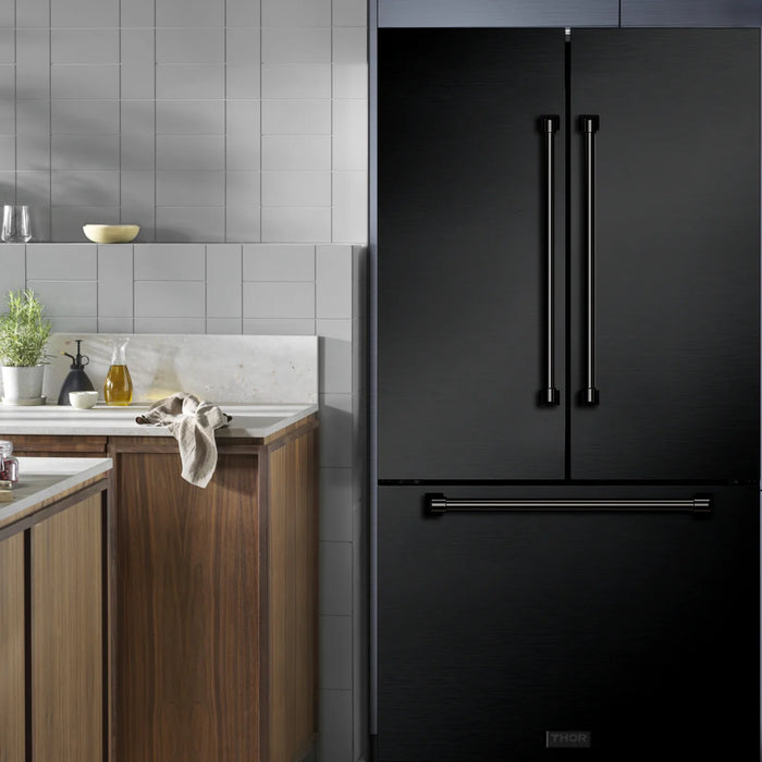 Gordon Ramsay by THOR Kitchen 36" 20.3 cu. ft. French Door Counter Depth Refrigerator with Ice Maker in Matte Black, RF3621CTD00