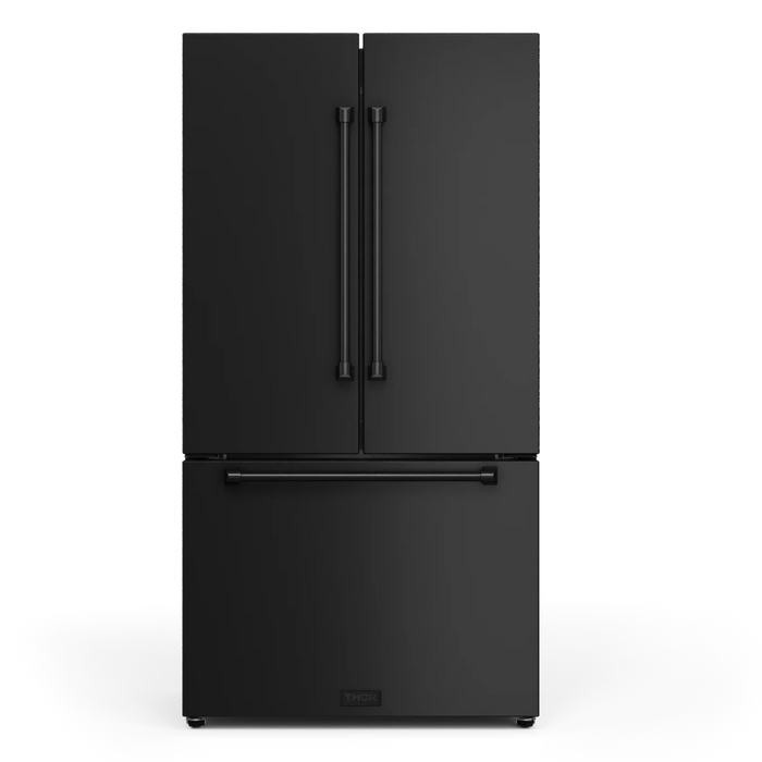 Gordon Ramsay by THOR Kitchen Package - 48" Gas Range, 36" Refrigerator with Ice Maker and Dishwasher in Black Matte with Black Accents, AP-RSG48EB-2