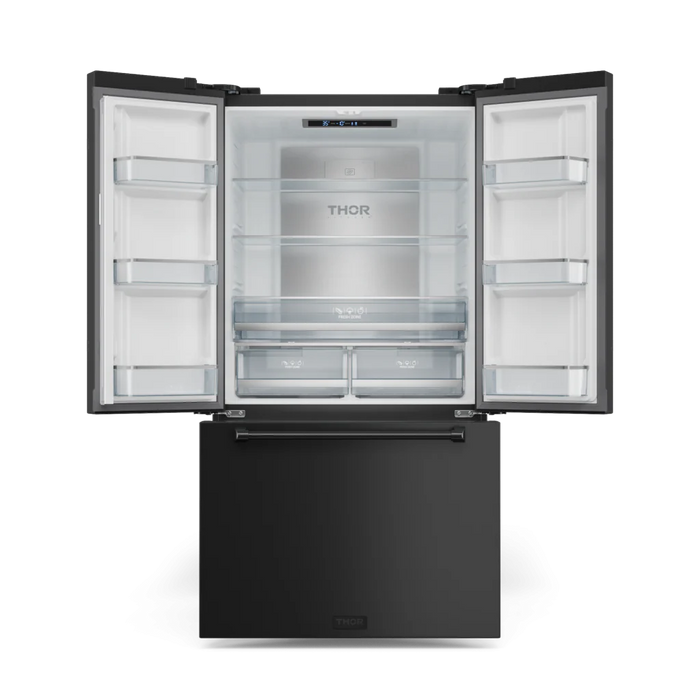 Gordon Ramsay by THOR Kitchen Package - 48" Gas Range, 36" Refrigerator with Ice Maker and Dishwasher in Black Matte with Black Accents, AP-RSG48EBLP-2