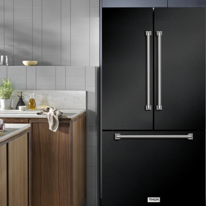 Gordon Ramsay by THOR Kitchen Package - 36" Gas Range, 36" Refrigerator with Ice Maker and Dishwasher in Black Matte with Stainless Steel Accents, AP-RSG36BLP-SS-2