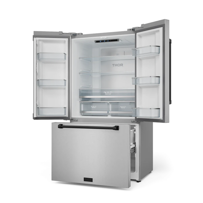 Gordon Ramsay by THOR Kitchen Package - 30" Electric Range, 30" Refrigerator with Ice Maker and Dishwasher in Stainless Steel with Black Accents, AP-RSE30-BLK-1