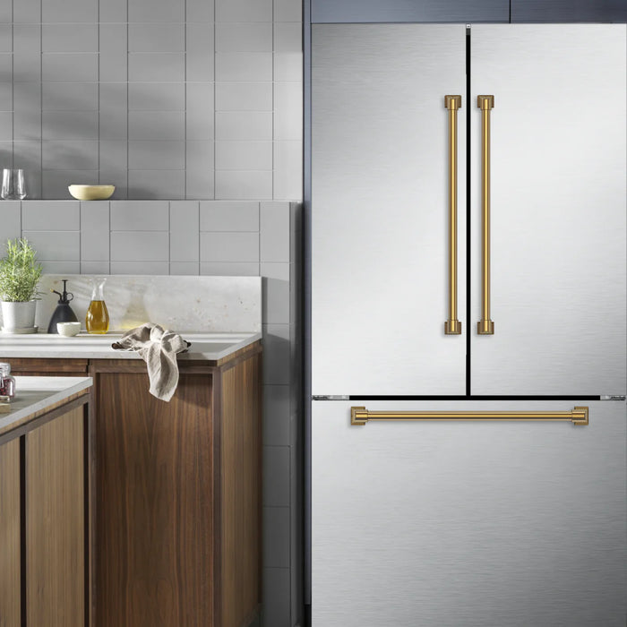 Gordon Ramsay by THOR Kitchen Package - 36" Gas Range, 36" Refrigerator with Ice Maker and Dishwasher in Stainless Steel with Bronze Accents, AP-RSG36-BRZ-2