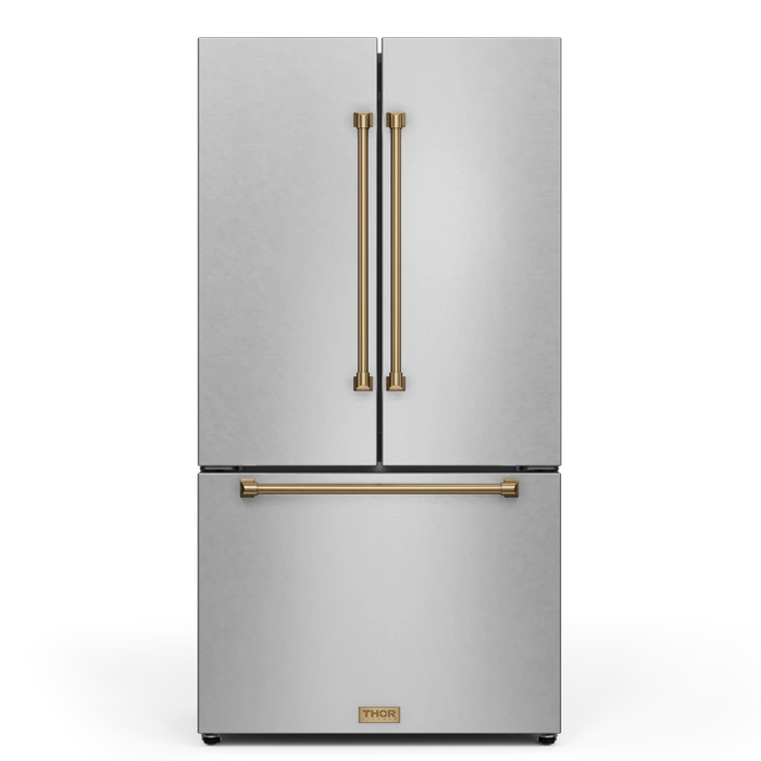Gordon Ramsay by THOR Kitchen Package - 36" Gas Range, 36" Refrigerator with Ice Maker and Dishwasher in Stainless Steel with Bronze Accents, AP-RSG36LP-BRZ-2