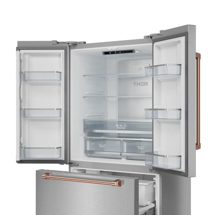 Gordon Ramsay by THOR Kitchen 36" 20.3 cu. ft. French Door Counter Depth Refrigerator with Ice Maker in Stainless Steel with Rose Gold Accents, RF3621CTD99-RSG
