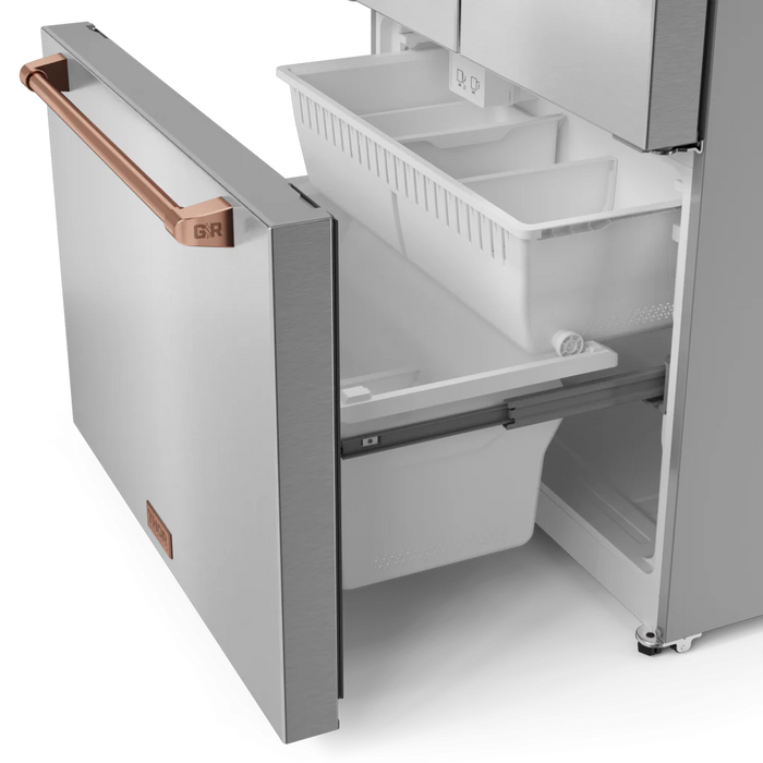 Gordon Ramsay by THOR Kitchen 36" 20.3 cu. ft. French Door Counter Depth Refrigerator with Ice Maker in Stainless Steel with Rose Gold Accents, RF3621CTD99-RSG