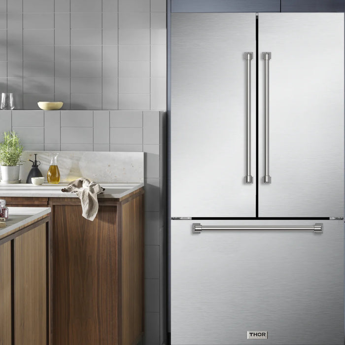 Gordon Ramsay by THOR Kitchen Package - 48" Gas Range, 36" Refrigerator with Ice Maker and Dishwasher in Stainless Steel, AP-RSG48ELP-2