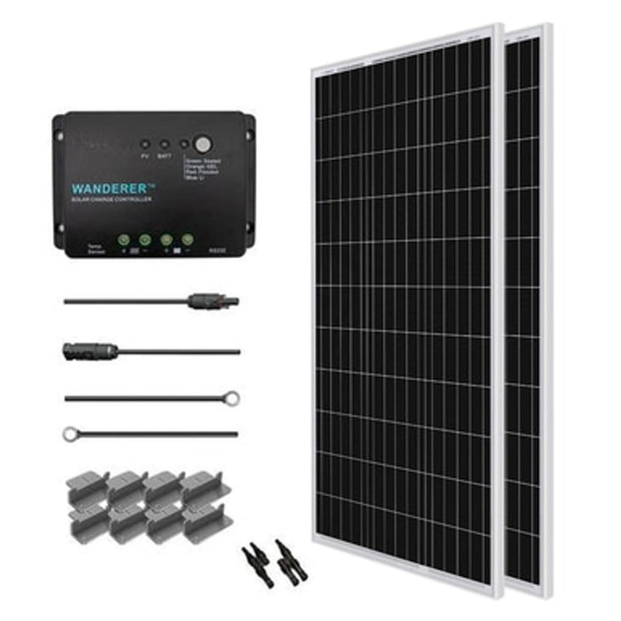 Renogy 200W 12V Monocrystalline Solar Starter Kit w/Wanderer 30A Charge Controller