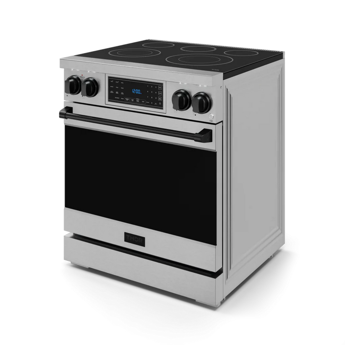 Gordon Ramsay by THOR Kitchen Package - 30" Electric Range, 36" Refrigerator with Ice Maker and Dishwasher in Stainless Steel with Black Accents, AP-RSE30-BLK-2