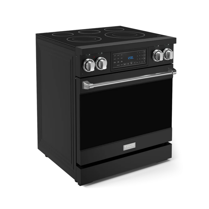 Gordon Ramsay by THOR Kitchen Package - 30" Electric Range, 36" Refrigerator with Ice Maker and Dishwasher in Black Matte with Stainless Steel Accents, AP-RSE30B-SS-2