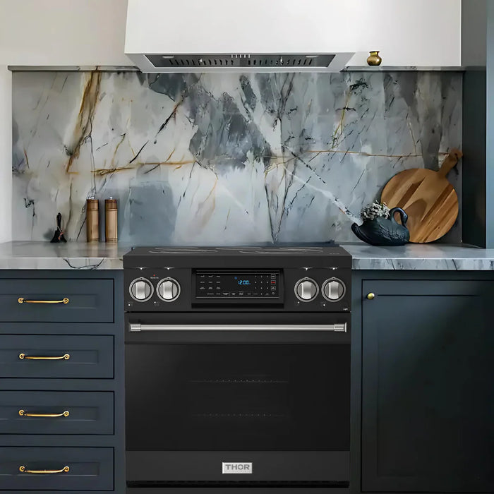 Gordon Ramsay by THOR Kitchen Package - 30" Electric Range, 36" Refrigerator with Ice Maker and Dishwasher in Black Matte with Stainless Steel Accents, AP-RSE30B-SS-2