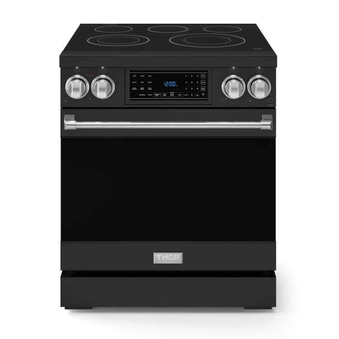 Gordon Ramsay by THOR Kitchen Package - 30" Electric Range, 36" Refrigerator with Ice Maker and Dishwasher in Black Matte with Stainless Steel Accents, AP-RSE30B-SS-2
