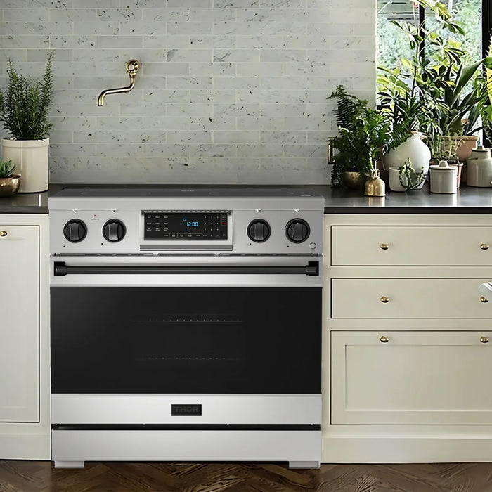 Gordon Ramsay by THOR Kitchen Package - 36" Electric Range, 30" Refrigerator with Ice Maker and Dishwasher in Stainless Steel with Black Accents, AP-RSE36-BLK-1