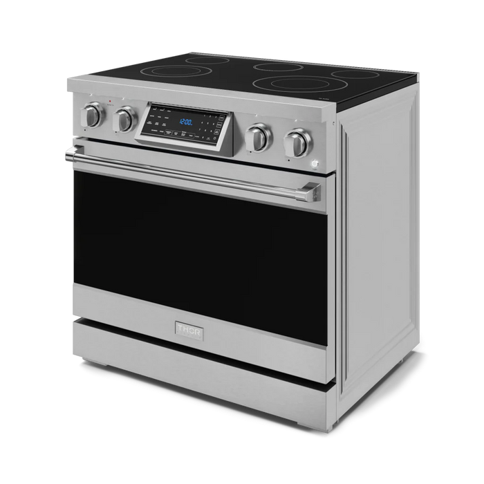 Gordon Ramsay by THOR Kitchen Package - 36" Electric Range, 36" Refrigerator with Ice Maker and Dishwasher in Stainless Steel, AP-RSE36-2