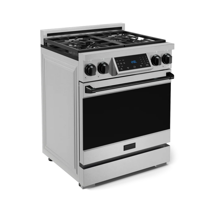 Gordon Ramsay by THOR Kitchen Package - 30" Gas Range, 30" Refrigerator with Ice Maker and Dishwasher in Stainless Steel with Black Accents, AP-RSG30-BLK-1