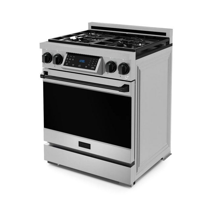 Gordon Ramsay by THOR Kitchen Package - 30" Gas Range, 30" Refrigerator with Ice Maker and Dishwasher in Stainless Steel with Black Accents, AP-RSG30LP-BLK-1