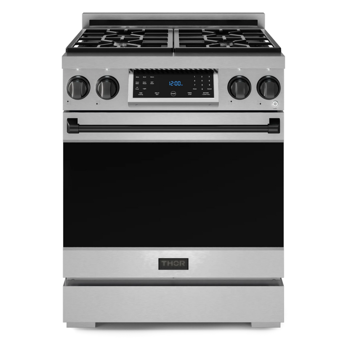 Gordon Ramsay by THOR Kitchen Package - 30" Gas Range, 36" Refrigerator with Ice Maker and Dishwasher in Stainless Steel with Black Accents, AP-RSG30-BLK-2
