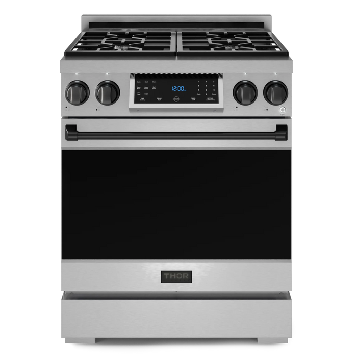 Gordon Ramsay by THOR Kitchen Package - 30" Gas Range, 30" Refrigerator with Ice Maker and Dishwasher in Stainless Steel with Black Accents, AP-RSG30LP-BLK-1