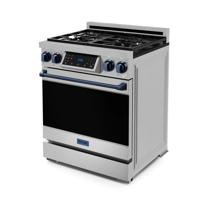 Gordon Ramsay by THOR Kitchen Package - 30" Gas Range, 30" Refrigerator with Ice Maker and Dishwasher in Stainless Steel with Navy Blue Accents, AP-RSG30LP-BLU-1