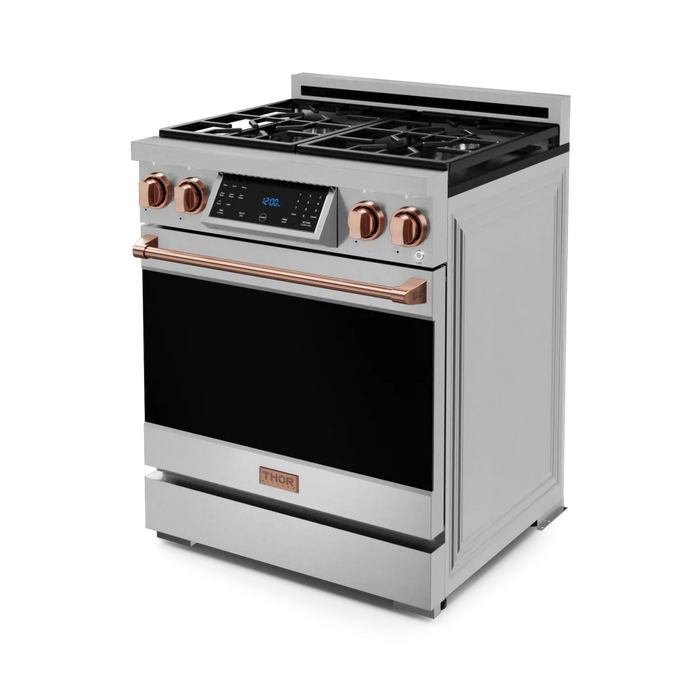 Gordon Ramsay by THOR Kitchen Package - 30" Gas Range, 30" Refrigerator with Ice Maker and Dishwasher in Stainless Steel with Rose Gold Accents, AP-RSG30-RSG-1