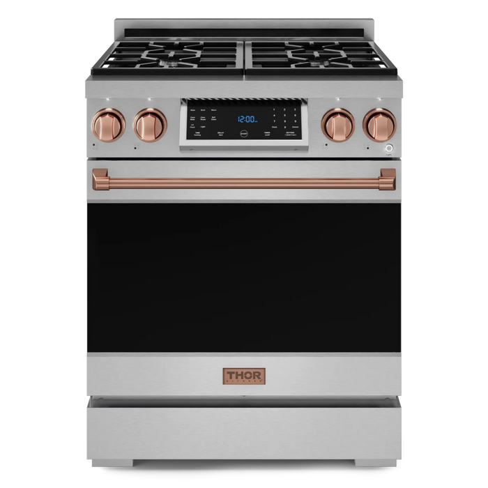 Gordon Ramsay by THOR Kitchen Package - 30" Gas Range, 30" Refrigerator with Ice Maker and Dishwasher in Stainless Steel with Rose Gold Accents, AP-RSG30LP-RSG-1