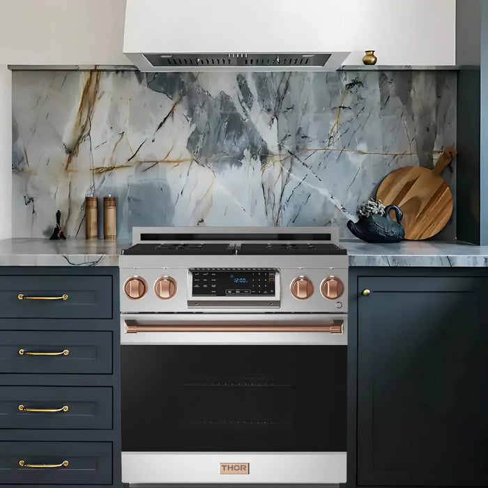 Gordon Ramsay by THOR Kitchen Package - 30" Gas Range, 36" Refrigerator with Ice Maker and Dishwasher in Stainless Steel with Rose Gold Accents, AP-RSG30LP-RSG-2