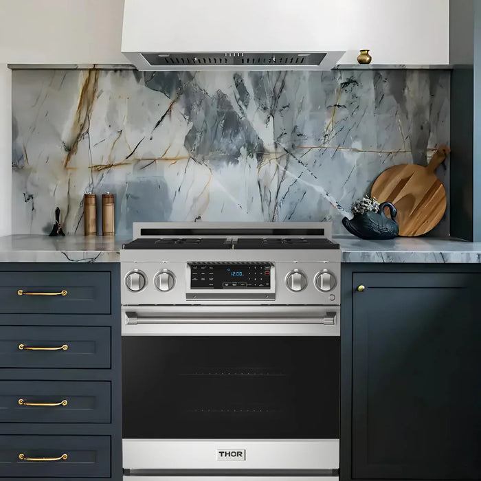 Gordon Ramsay by THOR Kitchen Package - 30" Gas Range, 30" Refrigerator with Ice Maker and Dishwasher in Stainless Steel, AP-RSG30LP-1