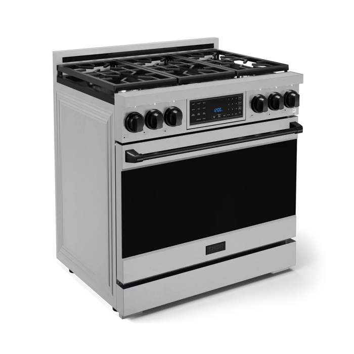 Gordon Ramsay by THOR Kitchen Package - 36" Gas Range, 30" Refrigerator with Ice Maker and Dishwasher in Stainless Steel with Black Accents, AP-RSG36-BLK-1