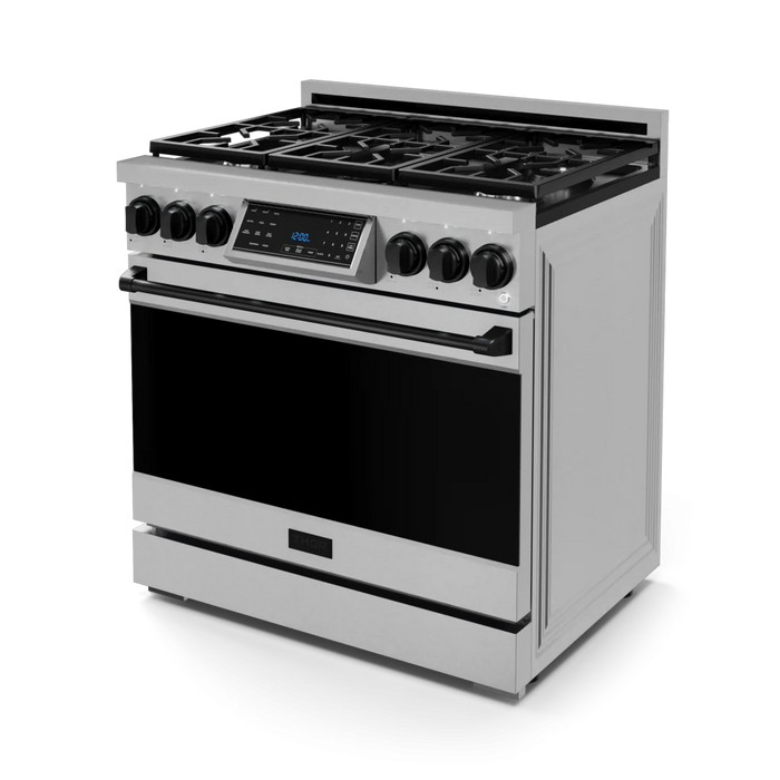 Gordon Ramsay by THOR Kitchen Package - 36" Gas Range, 30" Refrigerator with Ice Maker and Dishwasher in Stainless Steel with Black Accents, AP-RSG36-BLK-1