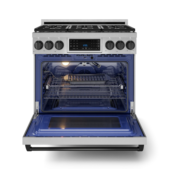 Gordon Ramsay by THOR Kitchen 36" 6.0 cu. ft. Professional Natural Gas Range with Tilt Panel Touch Control, Self-Clean and Air Fry in Stainless Steel with Black Accents, RSG36-BLK