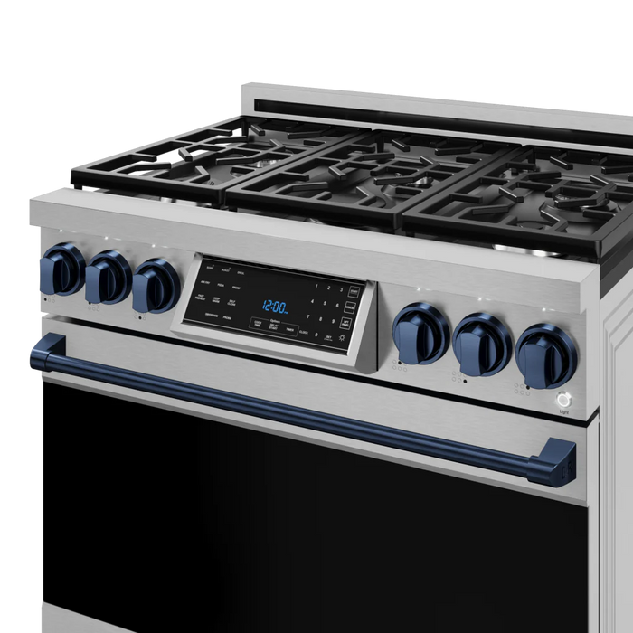Gordon Ramsay by THOR Kitchen 36" 6.0 cu. ft. Professional Natural Gas Range with Tilt Panel Touch Control, Self-Clean and Air Fry in Stainless Steel with Navy Blue Accents, RSG36-BLU