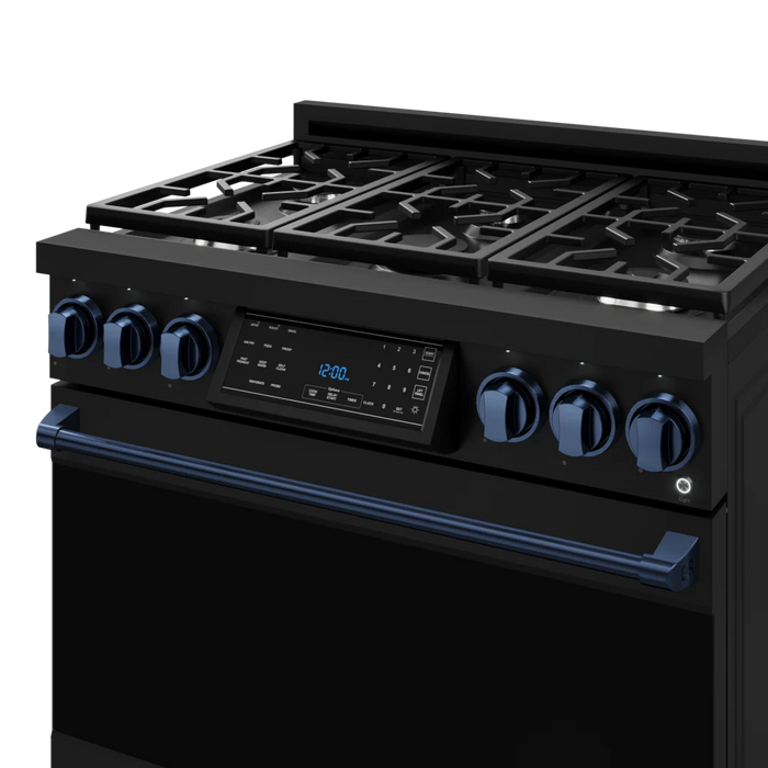 Gordon Ramsay by THOR Kitchen 36" 6.0 cu. ft. Professional Propane Gas Range with Tilt Panel Touch Control, Self-Clean and Air Fry in Matte Black with Navy Blue Accents, RSG36BLP-BLU