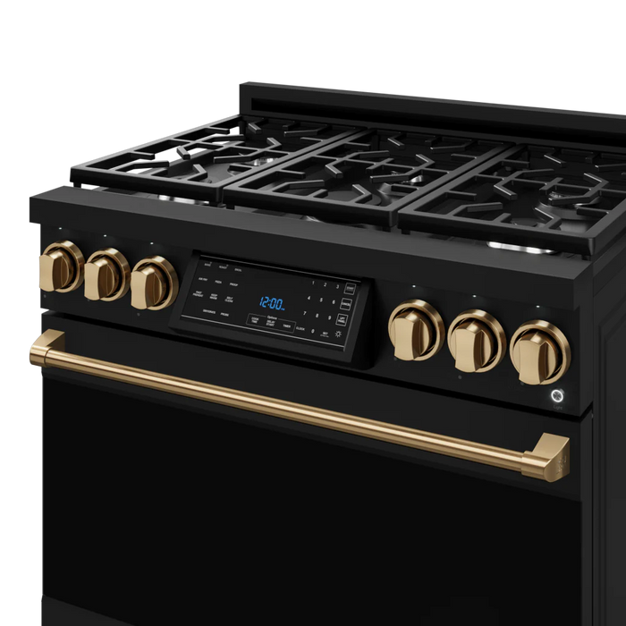 Gordon Ramsay by THOR Kitchen 36" 6.0 cu. ft. Professional Propane Gas Range with Tilt Panel Touch Control, Self-Clean and Air Fry in Matte Black with Bronze Accents, RSG36BLP-BRZ
