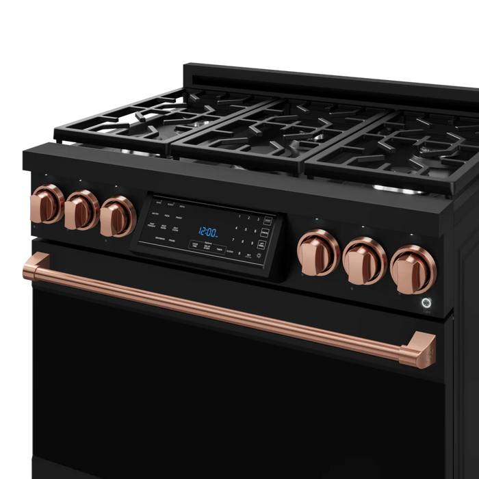Gordon Ramsay by THOR Kitchen 36" 6.0 cu. ft. Professional Propane Gas Range with Tilt Panel Touch Control, Self-Clean and Air Fry in Matte Black with Rose Gold Accents, RSG36BLP-RSG