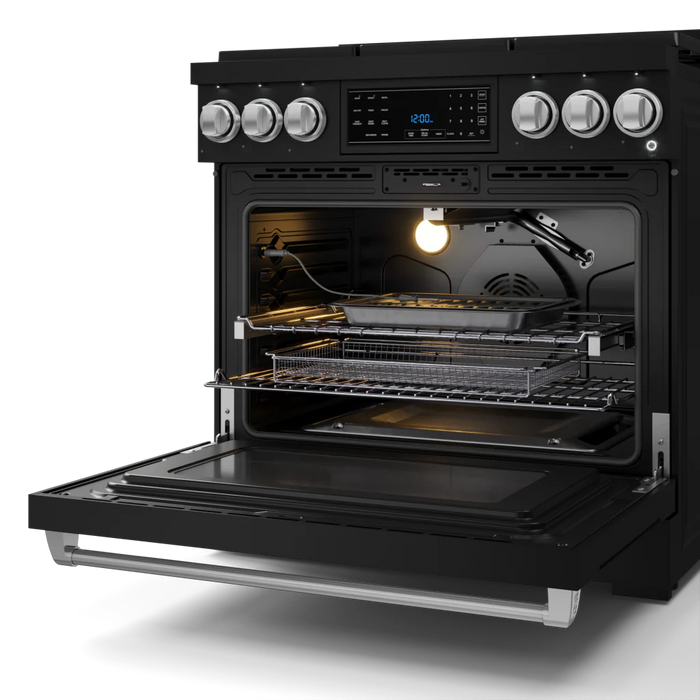 Gordon Ramsay by THOR Kitchen 36" 6.0 cu. ft. Professional Propane Gas Range with Tilt Panel Touch Control, Self-Clean and Air Fry in Matte Black with Stainless Steel Accents, RSG36BLP-SS