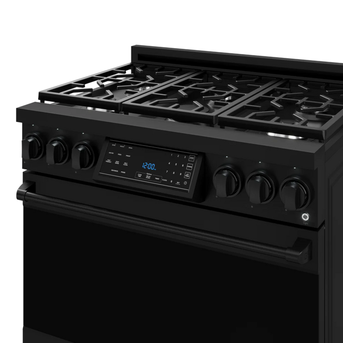 Gordon Ramsay by THOR Kitchen Package - 36" Gas Range, 36" Refrigerator with Ice Maker and Dishwasher in Black Matte with Black Accents, AP-RSG36B-2