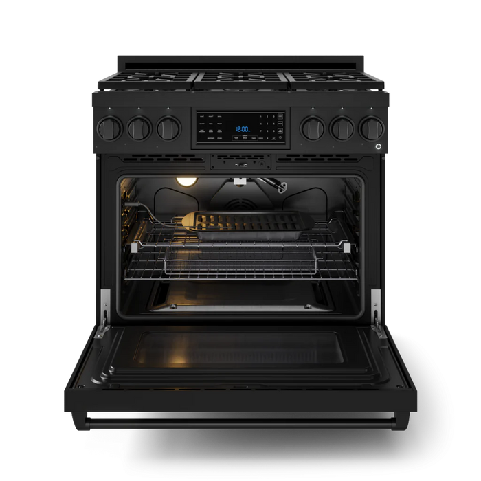 Gordon Ramsay by THOR Kitchen 36" 6.0 cu. ft. Professional Propane Gas Range with Tilt Panel Touch Control, Self-Clean and Air Fry in Matte Black, RSG36BLP
