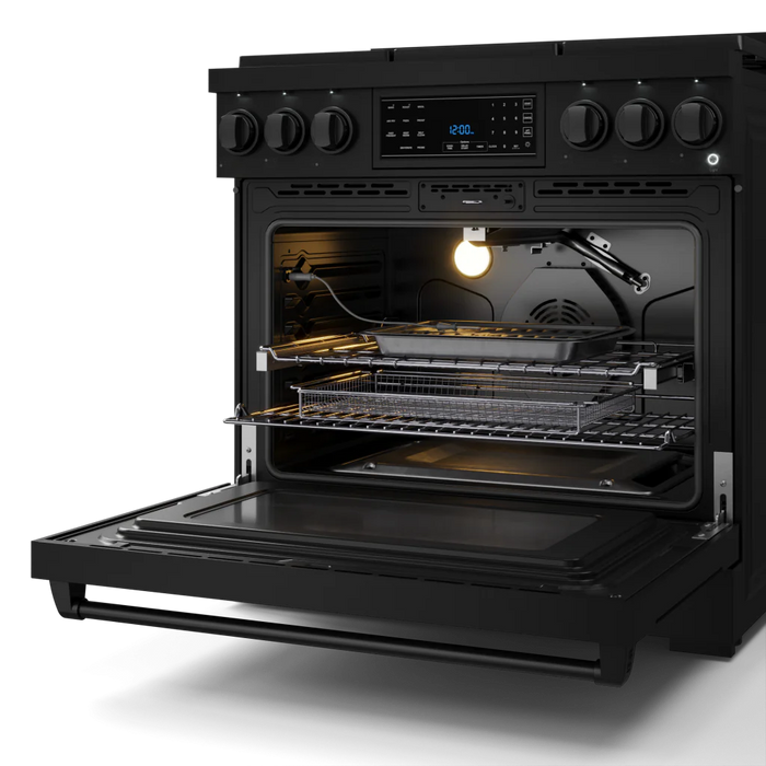 Gordon Ramsay by THOR Kitchen 36" 6.0 cu. ft. Professional Propane Gas Range with Tilt Panel Touch Control, Self-Clean and Air Fry in Matte Black, RSG36BLP