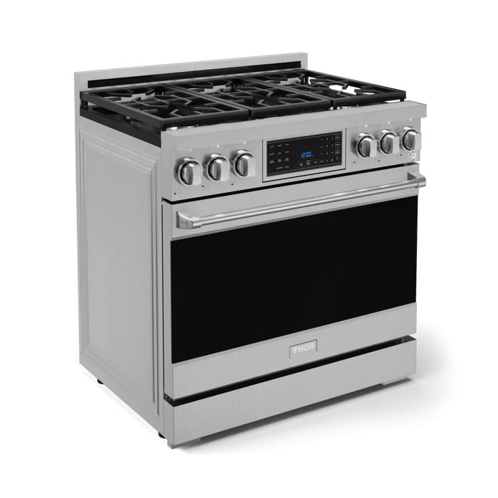 Gordon Ramsay by THOR Kitchen Package - 36" Gas Range, 30" Refrigerator with Ice Maker and Dishwasher in Stainless Steel, AP-RSG36-1