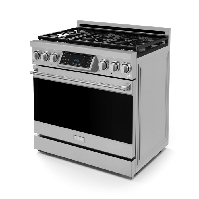 Gordon Ramsay by THOR Kitchen Package - 36" Gas Range, 30" Refrigerator with Ice Maker and Dishwasher in Stainless Steel, AP-RSG36-1