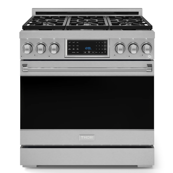 Gordon Ramsay by THOR Kitchen Package - 36" Gas Range, 30" Refrigerator with Ice Maker and Dishwasher in Stainless Steel, AP-RSG36-1