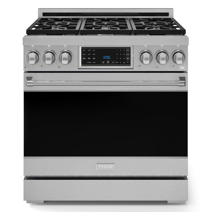 Gordon Ramsay by THOR Kitchen Package - 36" Gas Range, 36" Refrigerator with Ice Maker and Dishwasher in Stainless Steel, AP-RSG36LP-2