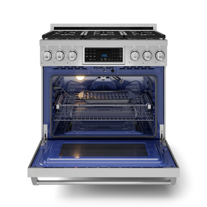 Gordon Ramsay by THOR Kitchen 36" 6.0 cu. ft. Professional Propane Gas Range with Tilt Panel Touch Control, Self-Clean and Air Fry in Stainless Steel, RSG36LP