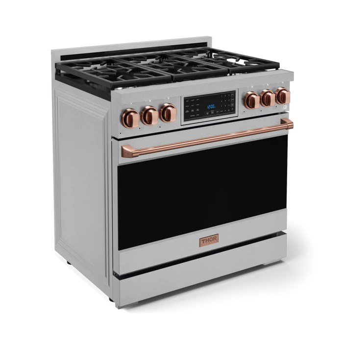 Gordon Ramsay by THOR Kitchen Package - 36" Gas Range, 36" Refrigerator with Ice Maker and Dishwasher in Stainless Steel with Rose Gold Accents, AP-RSG36LP-RSG-2