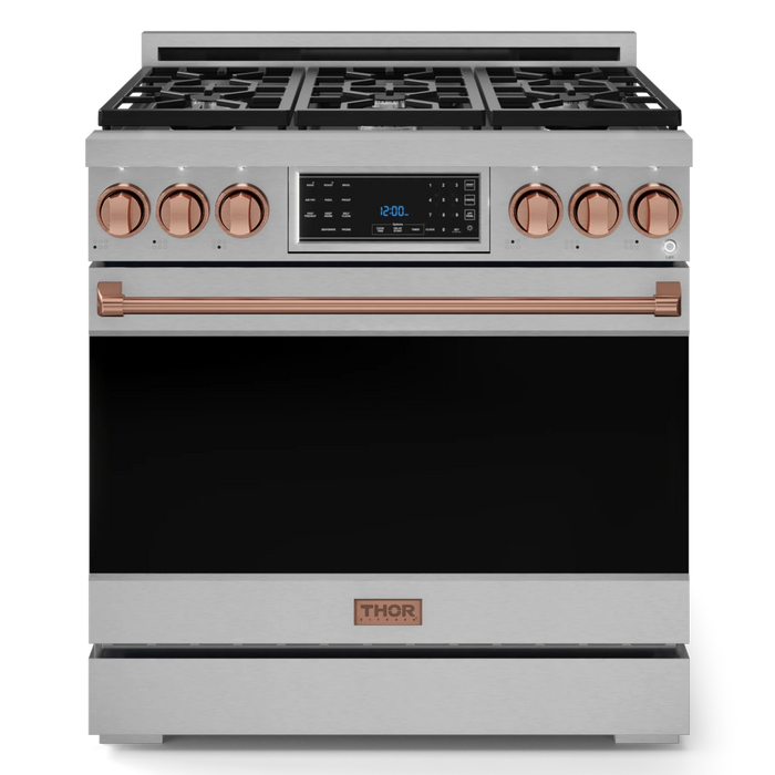 Gordon Ramsay by THOR Kitchen 36" 6.0 cu. ft. Professional Propane Gas Range with Tilt Panel Touch Control, Self-Clean and Air Fry in Stainless Steel with Rose Gold Accents, RSG36LP-RSG