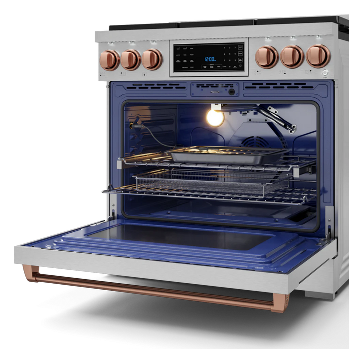 Gordon Ramsay by THOR Kitchen 36" 6.0 cu. ft. Professional Propane Gas Range with Tilt Panel Touch Control, Self-Clean and Air Fry in Stainless Steel with Rose Gold Accents, RSG36LP-RSG