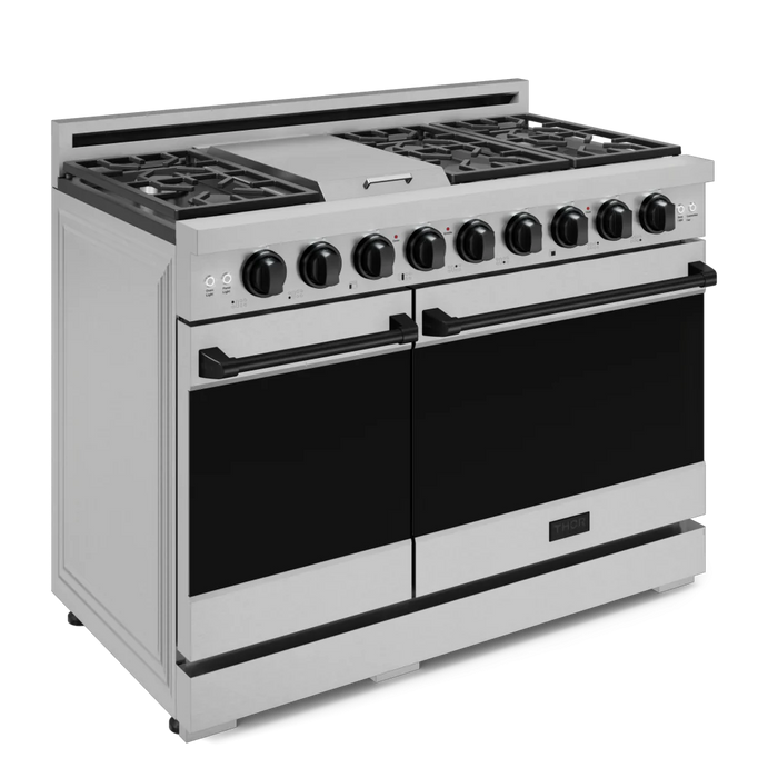 Gordon Ramsay by THOR Kitchen Package - 48" Gas Range, 30" Refrigerator with Ice Maker and Dishwasher in Stainless Steel with Black Accents, AP-RSG48E-BLK-1