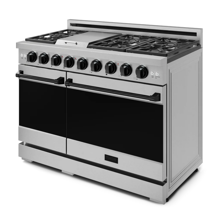 Gordon Ramsay by THOR Kitchen Package - 48" Gas Range, 36" Refrigerator with Ice Maker and Dishwasher in Stainless Steel with Black Accents, AP-RSG48E-BLK-2