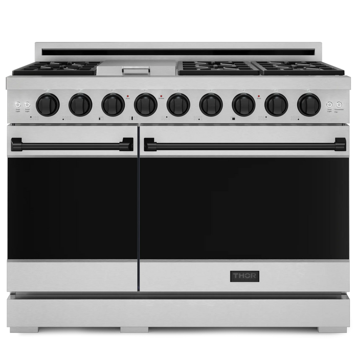 Gordon Ramsay by THOR Kitchen 48" 6.8 cu. ft. Professional Natural Gas Range in Stainless Steel with Black Accents, RSG48E-BLK