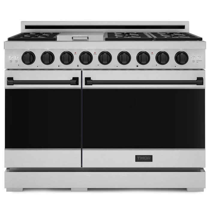 Gordon Ramsay by THOR Kitchen Package - 48" Gas Range, 30" Refrigerator with Ice Maker and Dishwasher in Stainless Steel with Black Accents, AP-RSG48ELP-BLK-1